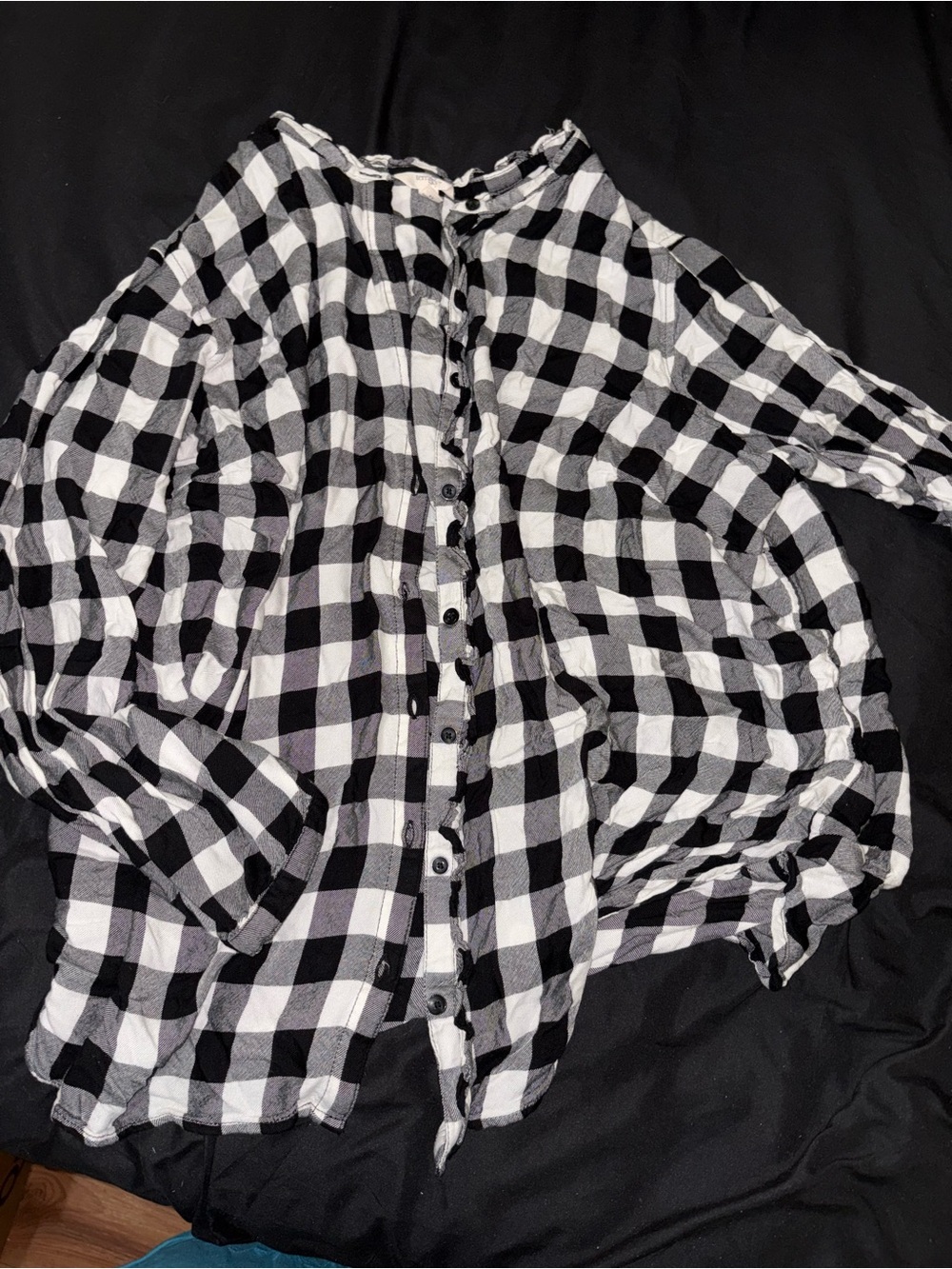 Black & White Check Button-Down Women’s Shirt with ruffle detail 2X